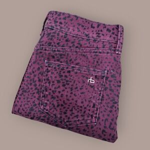 Rag & Bone Size 27 Hana Burgundy Cheetah Animal Print High Rise Waist Crop Jeans